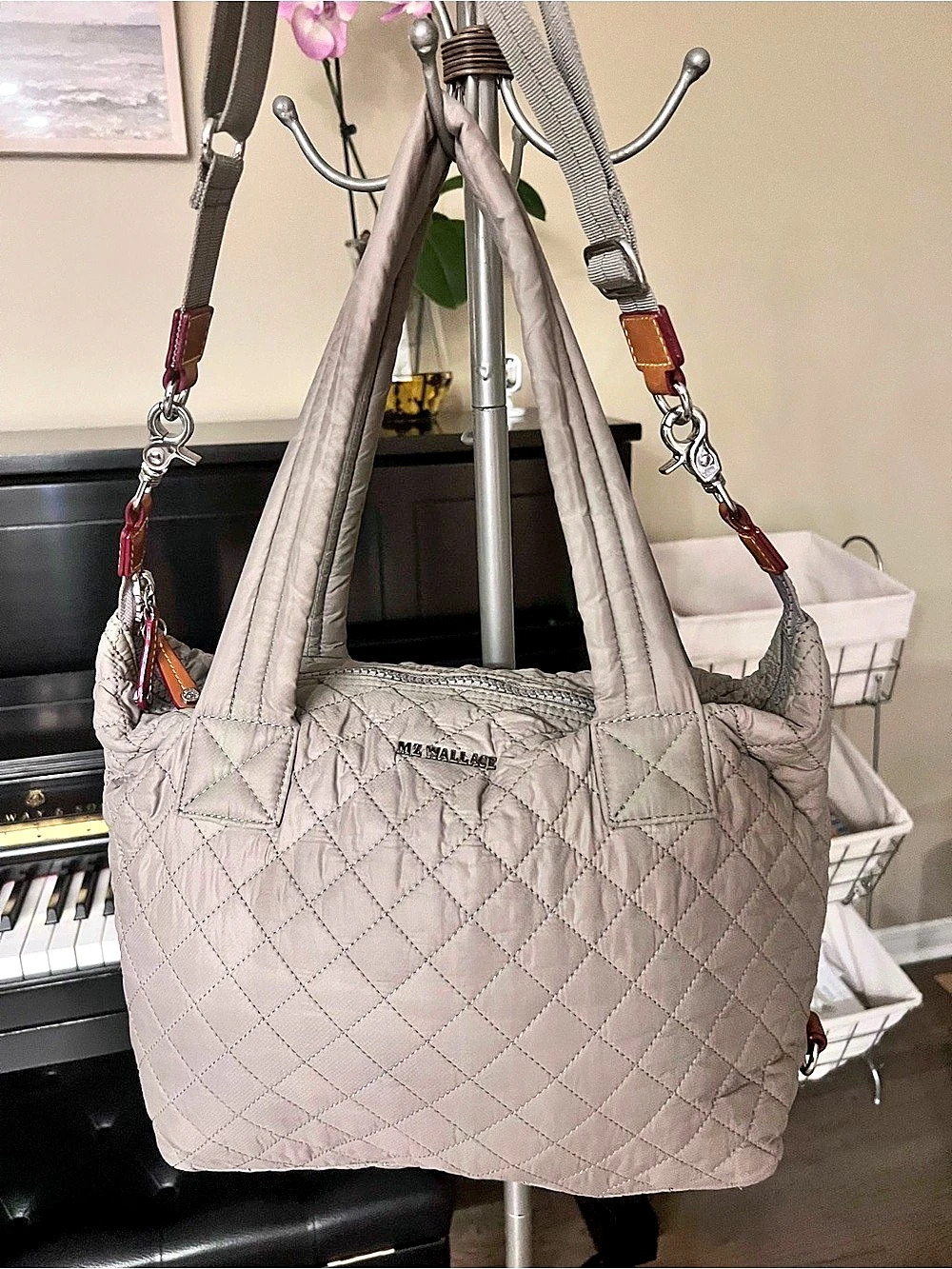 MZ WALLACE Medium Sutton Quilted Shoulder Bag Gray